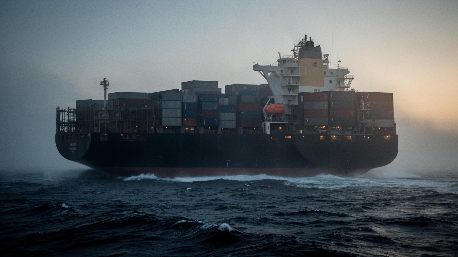 Cargo container ship at dawn